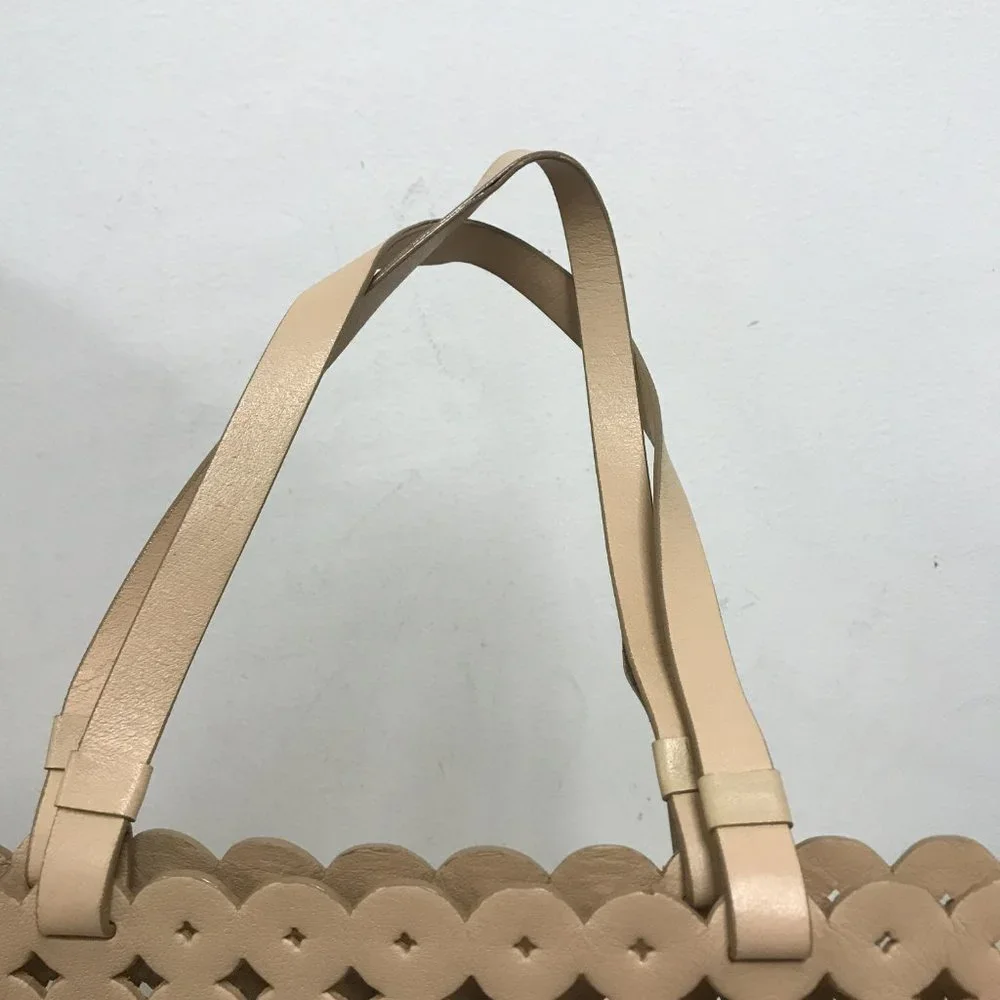 J Crew tan camel perforated leather tote bag